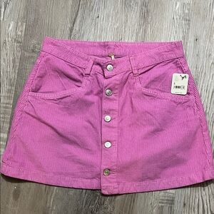 Free People Vibrant Pink Button-Front Mini Skirt